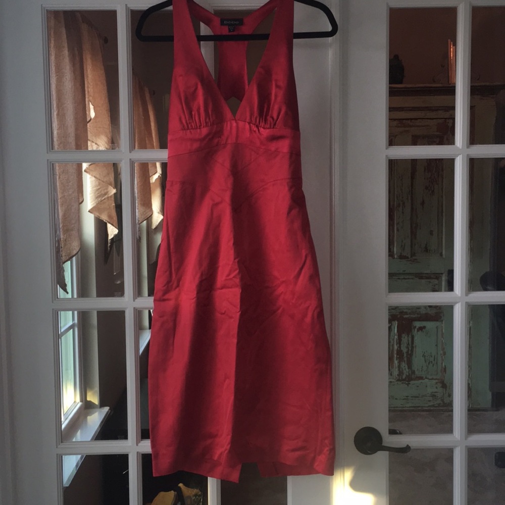 Bebe Seam Halter Red Satin Dress Medium